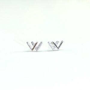 Letter W S925 Silver Studs Earrings w/Tiny CZ- ECZ013 silver